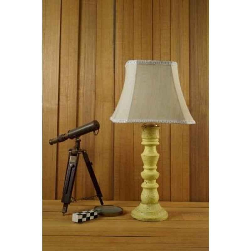 Tucasa Mango Wood Vintage Yellow Table Lamp with 10 inch Polycotton Off White Square Shade, WL-272