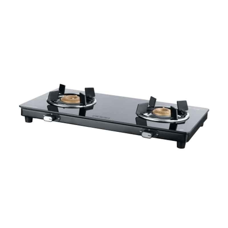 Usha Ebony Neo Slim Glass Top Black 2 Burner Gas Stove with Stainless Steel Body, EBNSL2RGC