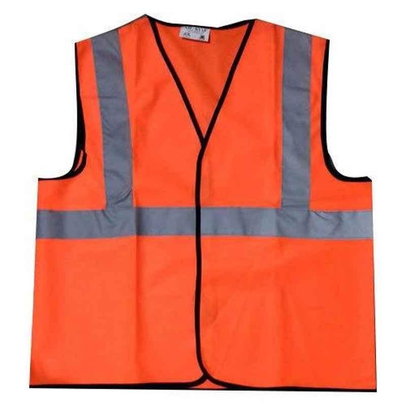 SSWW 120 GSM Orange Polyester, Mesh & Fabric Fine Quality Safety Jacket with 2 inch Net Reflective Tape
