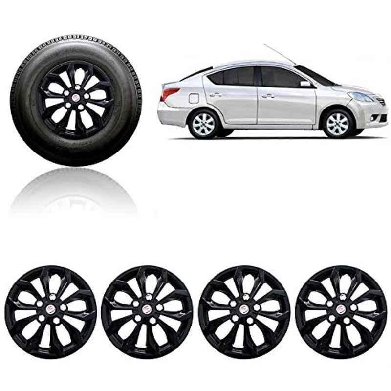 Auto Pearl 4 Pcs 14 inch ABS Black Press Fitting Wheel Cover Set Caps for Nissan Sunny