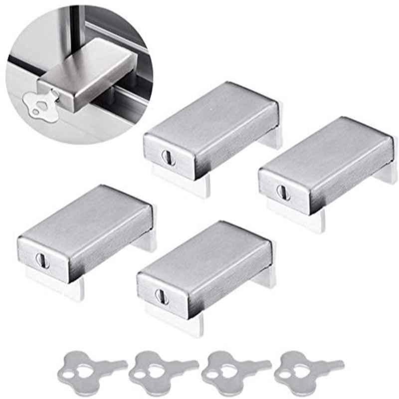 Rubik 2.7x1.37x1.2 inch Aluminium Alloy Sliding Window Door Lock with key (Pack of 4)