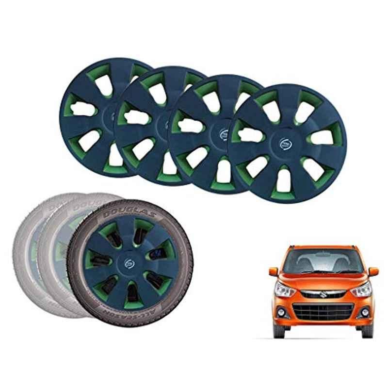 Auto Pearl 13 inch ABS Black & Green Car Hubcap Wheel Cover with Retention Ring Set for Alto K10 New