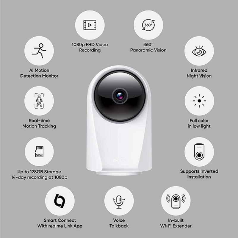 Realme RMH2001 360° 1080p Full HD Wifi Smart Security Camera (White)