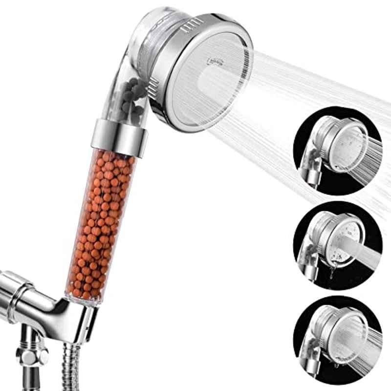 Luxsego G1/2 inch ABS & Stainless Steel Brushed Chrome 3 Setting Showerhead Set with Filter Beads, FSH-006