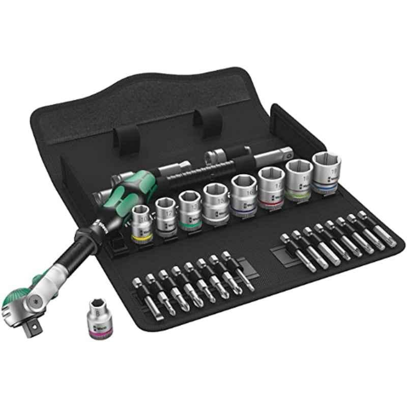 Wera 29Pcs 8100 B Chromium Steel Ratchet Socket Set with Drive Metric, 05004046001