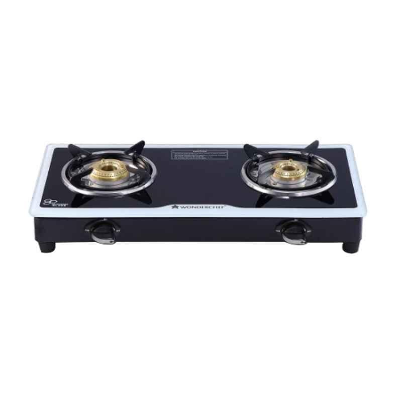 Wonderchef Platinum 2 Burner Black Toughened Glass Manual Ignition Gas Stove, 63153717