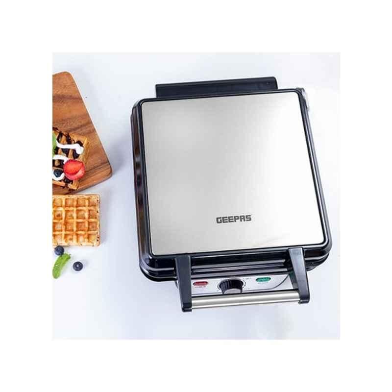 Geepas 1100W Stainless Steel Silver & Black 4-Slice Non-Stick Waffle Maker, GWM5417
