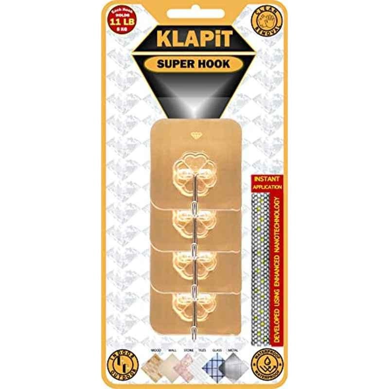 Klapit Stainless Steel Gold Heavy Duty Adhesive Super Hook (Pack of 4)