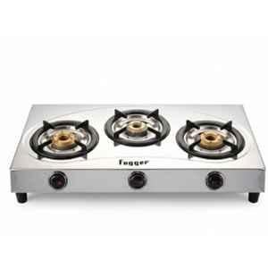 Fogger Tripple Cook 3 Burner Stainless Steel Silver Manual Ignition Gas Stove with 2 Years Warranty