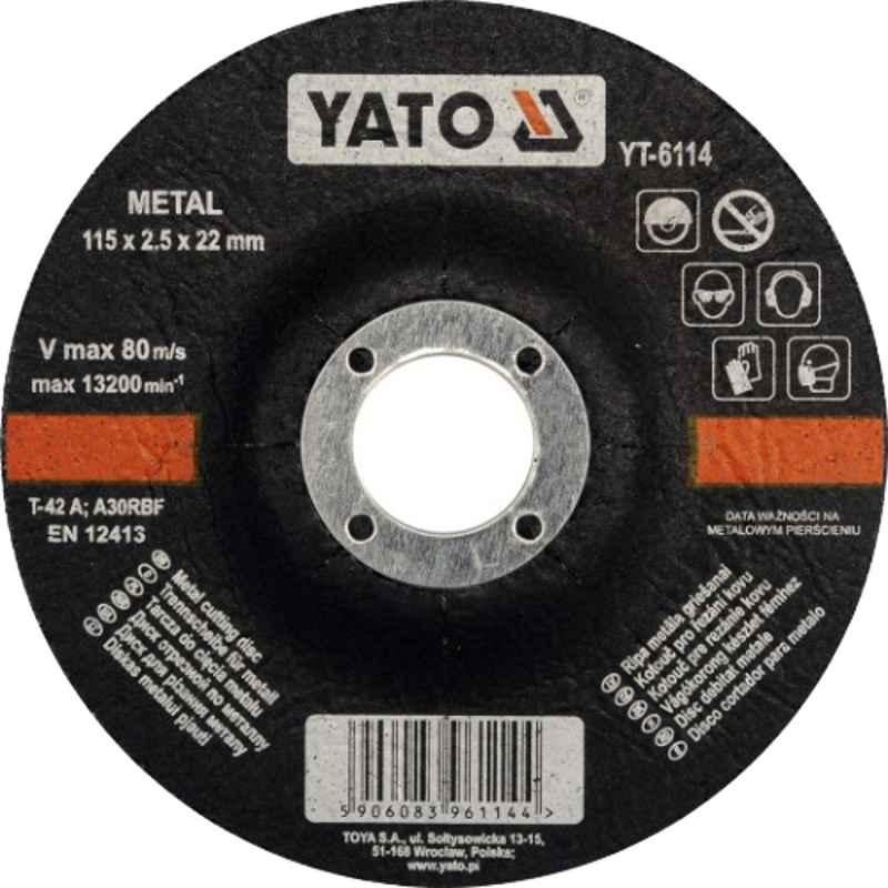 Yato 115x2.5x22mm Depressed Center Metal Cutting Disc, YT-6114