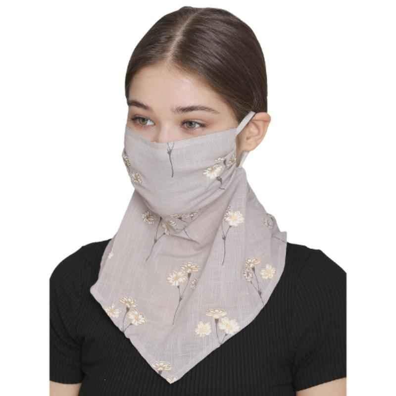 Clovia MASK35P01 2 Ply Washable Floral Printed Scarf Fit Grey Face Mask