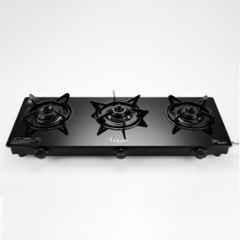 Fogger 3 Burner Black Toughened Glass Top Manual Ignition Gas Stove with 2 Years Warranty