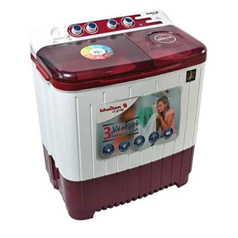 Khaitan Orfin 8kg White & Maroon Semi Automatic Top Load Washing Machine, KOSWM 8001
