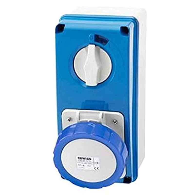 Gewiss 32A 250V 3P+E IP67 Polycarbonate Blue Fixed Interlocked Vertical Socket Outlet, GW66216N
