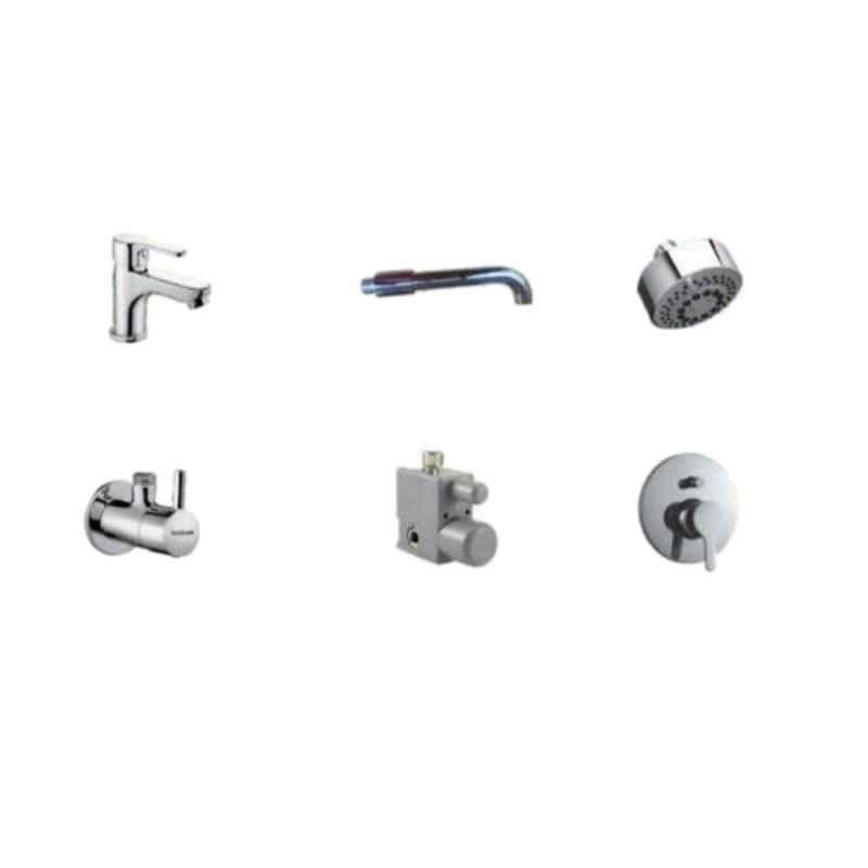 Hindware Brass Chrome Finish 10 Pcs High Flow Combo Set with Single Lever Basin Mixer, F430003CP