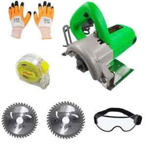 Hillgrove HGCM243M1 1050W Cutting Saw Machine, 2 Pcs Wood Cutting Wheels, Safety Googles, 5m Measurement Tape & Gloves Combo, HGCM504