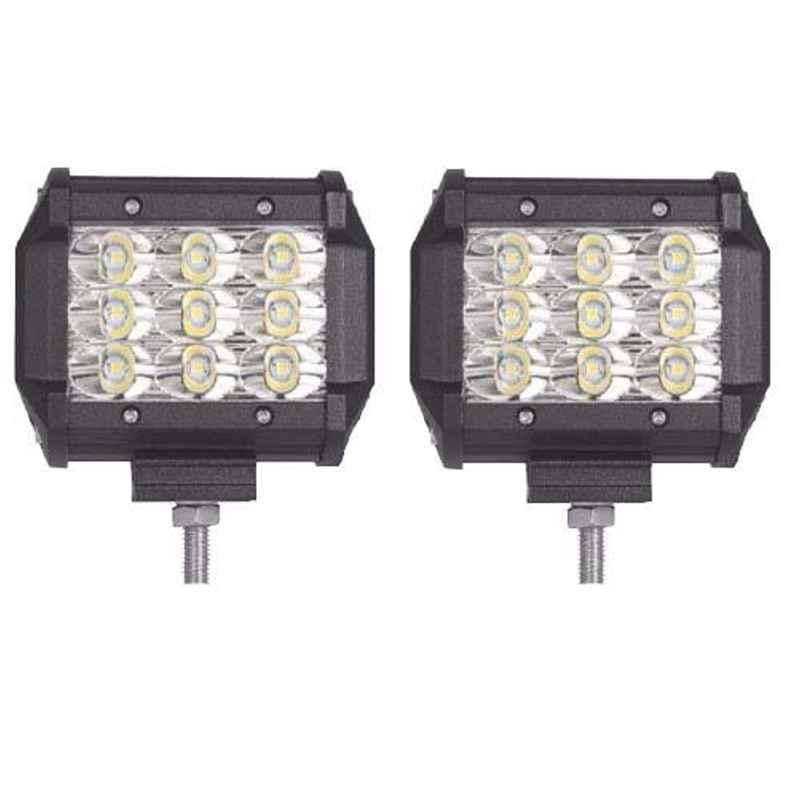 AllExtreme EX9SFL2 2 Pcs 27W 9 LED 4 inch White Square Driving Spot Waterproof Fog Light with Adjustable Mounting Bracket Set