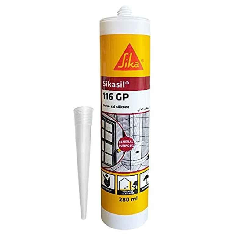 Sika 116 Gp, White, Universal, Multipurpose Silicone Sealant For Glazing And Weatherproofing Applications, Acetoxy Cure, Interior And Exterior. 280 ml Cartridge