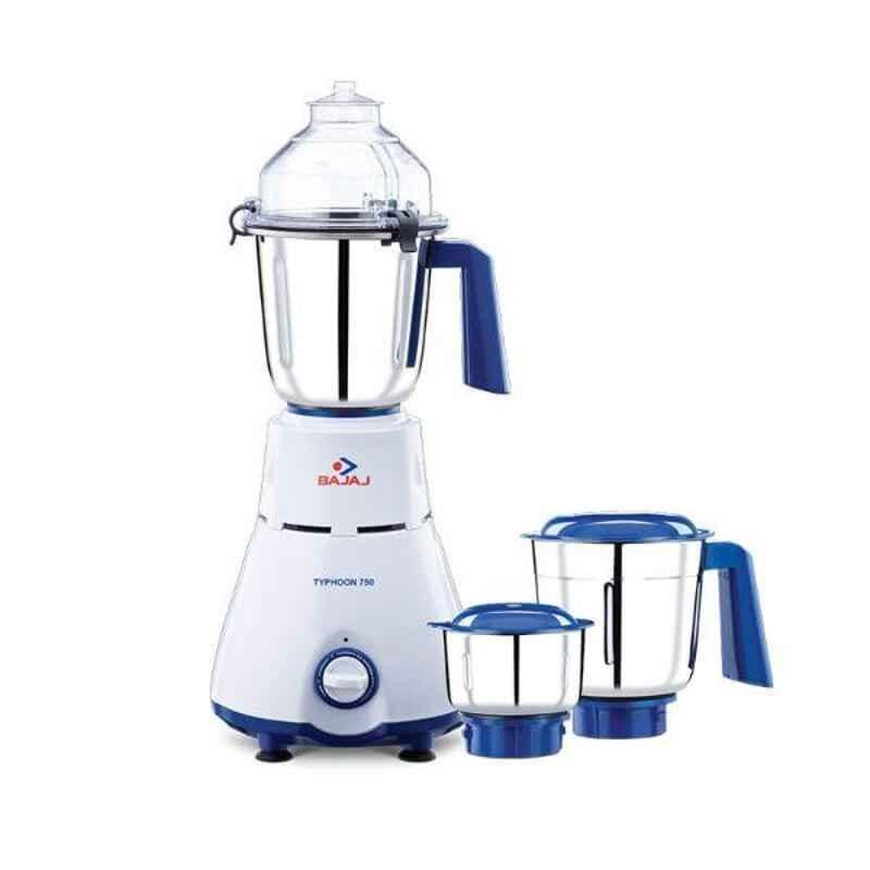 Bajaj Typhoon 750W White & Turquoise Mixer Grinder with 3 Jars, 410516