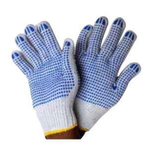SSWW 60-65g White on Blue Double Sided Dotted Gloves, Size: M (Pack of 80)
