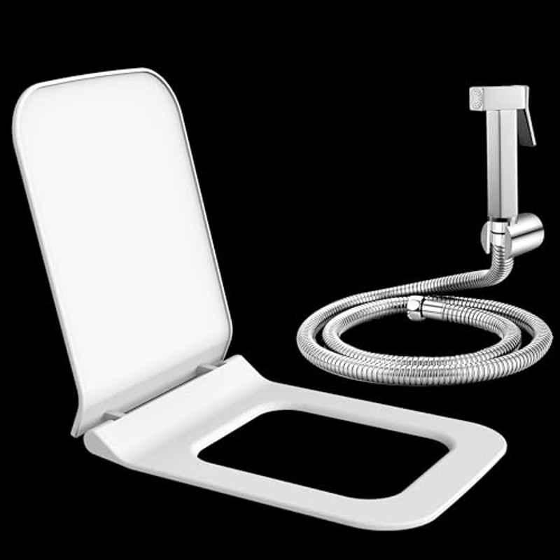 Plantex Hygienic Toilet/Polypropylene Toilet Seat Cover/Health Faucet Set with 1.20 meter Hose Pipe for Toilet with Wall Hook Set Chrome