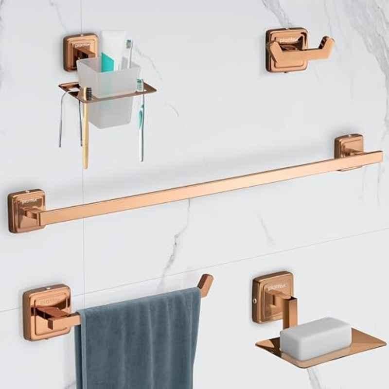 Plantex Decan Stainless Steel 304 Rose Gold Towel Rod, Robe Hook, Napkin Ring, Soap & Tumbler Holder Set for Bathroom