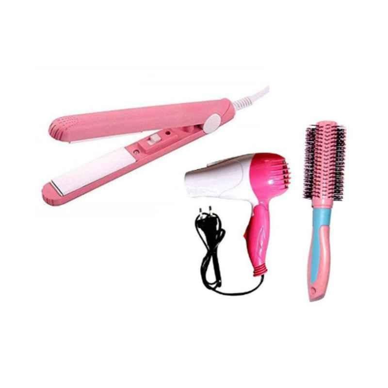 Buy Nova 1290 PHSTSC 1000W Pink Hair Dryer, Mini Hair Straightener & Round  Comb Set Online At Price ₹569