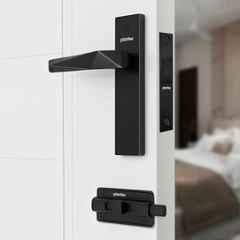 Plantex Heavy Duty Door Lock Bathroom Door Lock/Mortise 8inch Keyless Plate Handle Set for Home/Bathroom/Store Room/Balcony/Office with Baby Latch 8129- Z-Black