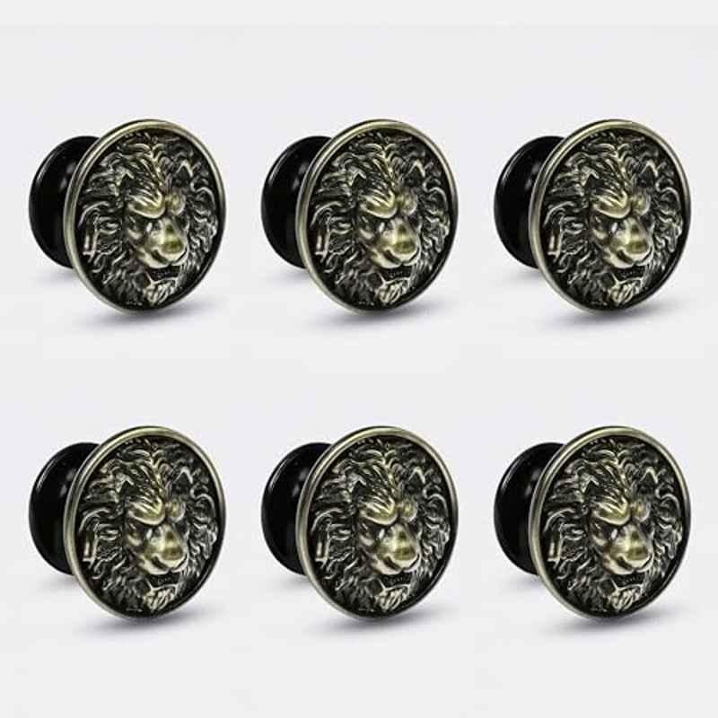 Plantex Lion Face Knobs for Drawer | Kitchen Cabinet Knobs | Pulls Handles for Wardrobe Kitchen (Pack of 6) Brass-Antique