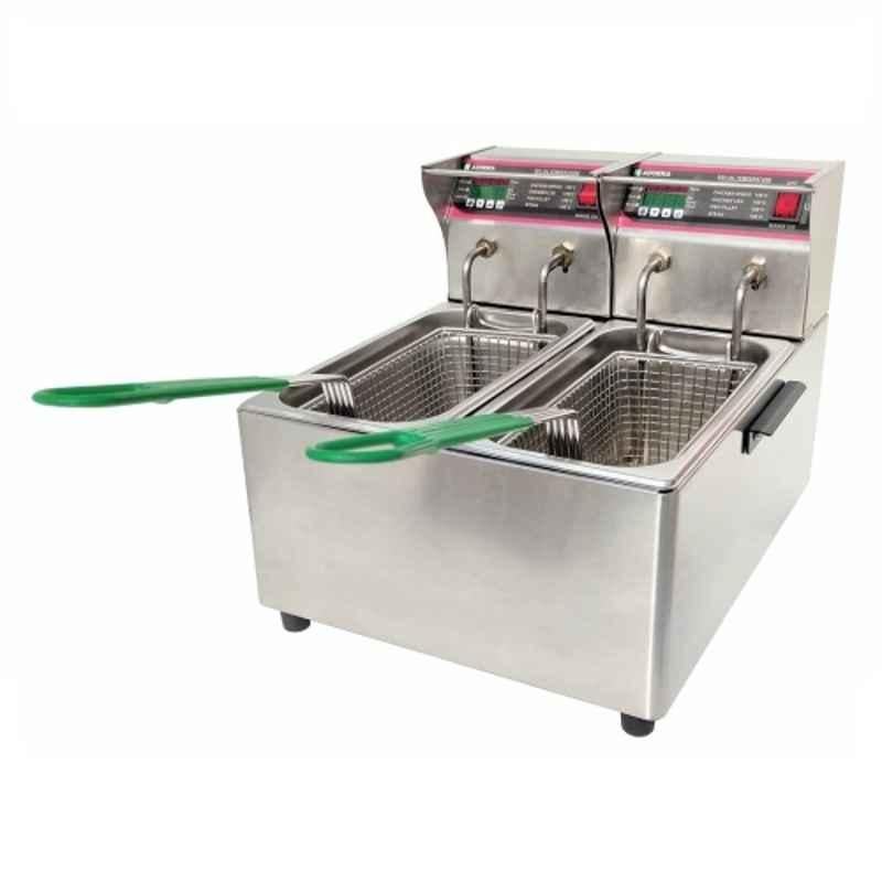 Adorma 10 Litre 3600W Stainless Steel Double Tank Commercial Electric Deep Fryer with 1 Year Warranty, DF5L DBL