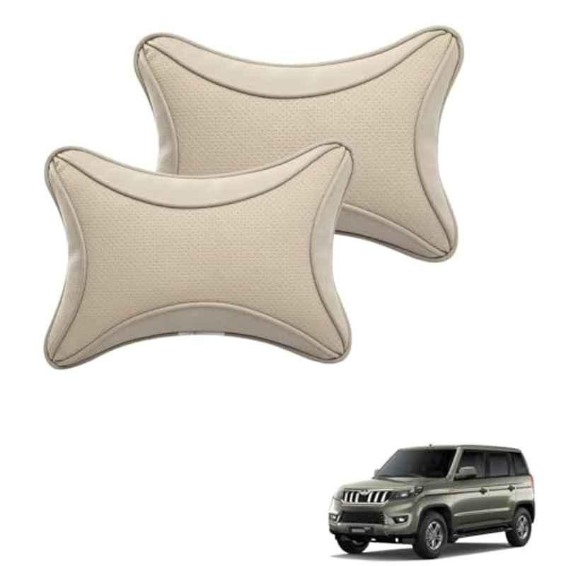 Kozdiko 2 Pcs Memory Foam & Polyester Beige Dots Car Neck Rest Pillow Set for Mahindra Bolero Neo, XNVJVHGJFH43