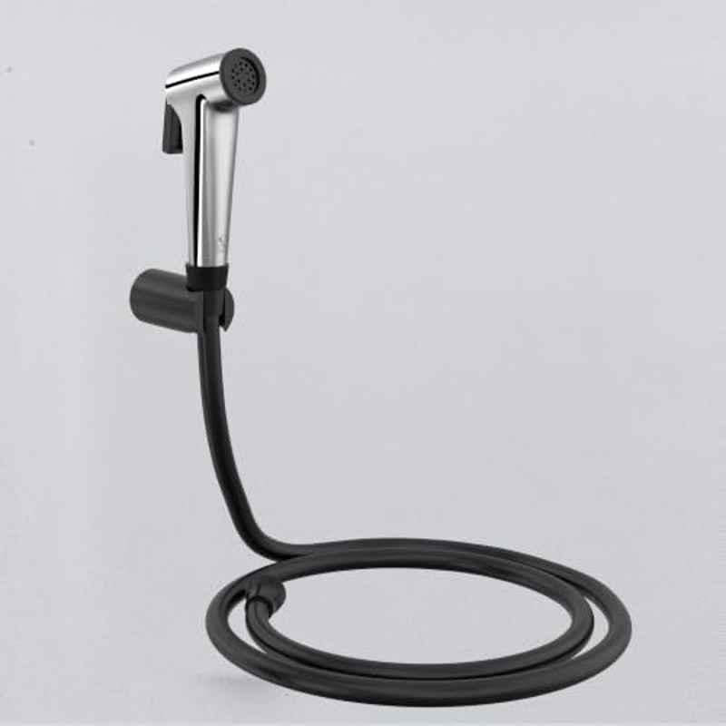 RN PTMT Silver & Black Chrome Finish Health Faucet with Hope Pipe & Wall Holder for Toilet Cleaning, RNHF5501BB