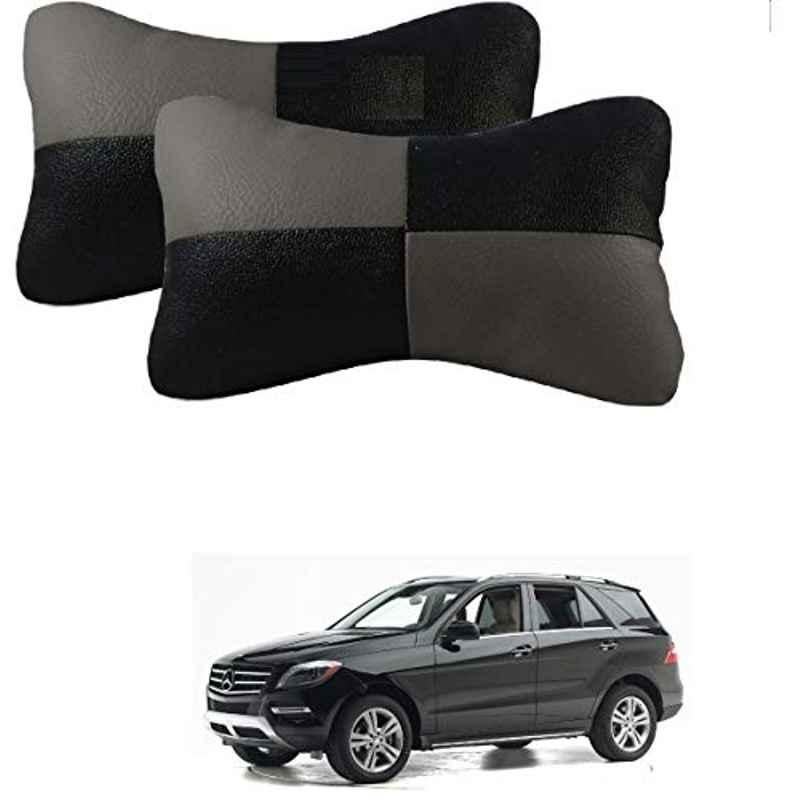 Kozdiko 2 Pcs Leather Grey & Black Neck Rest Car Cushion Pillow Set for Mercedes Benz M-Class