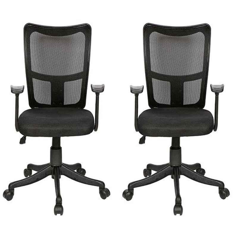 Regent Silver Line LB Net & Metal Black Chair with T Type Handle (Pack of 2)