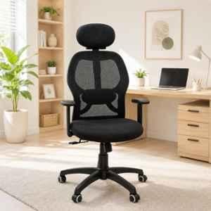 Woodberg Gravity Lite High Back Ergonomic Mesh Black Revolving Office Chair with Adjustable Headrest, Armrest & Breathable Back Support, GGL-01