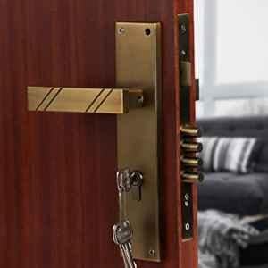 Saze Altis 10 inch Stainless Steel Antique Brass Finish Cylindrical Plate 4 Bullet Pin Mortise Door Lock Handle Set with 3 Computer Keys