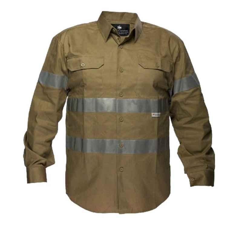 Superb Uniforms Cotton Khaki Long Sleeves High Visibility Safety Shirt, SUW/K/HVDS02, Size: XL