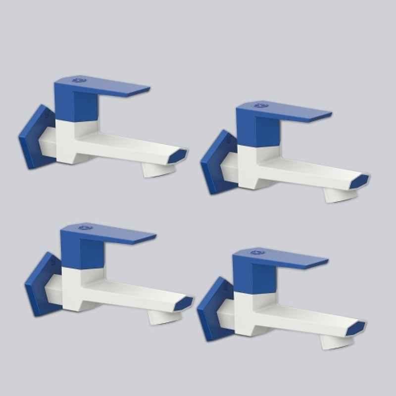RN G20 15mm PTMT White & Metallic Blue Foam Flow Long Body Bib Cock with Flange (Pack of 4)