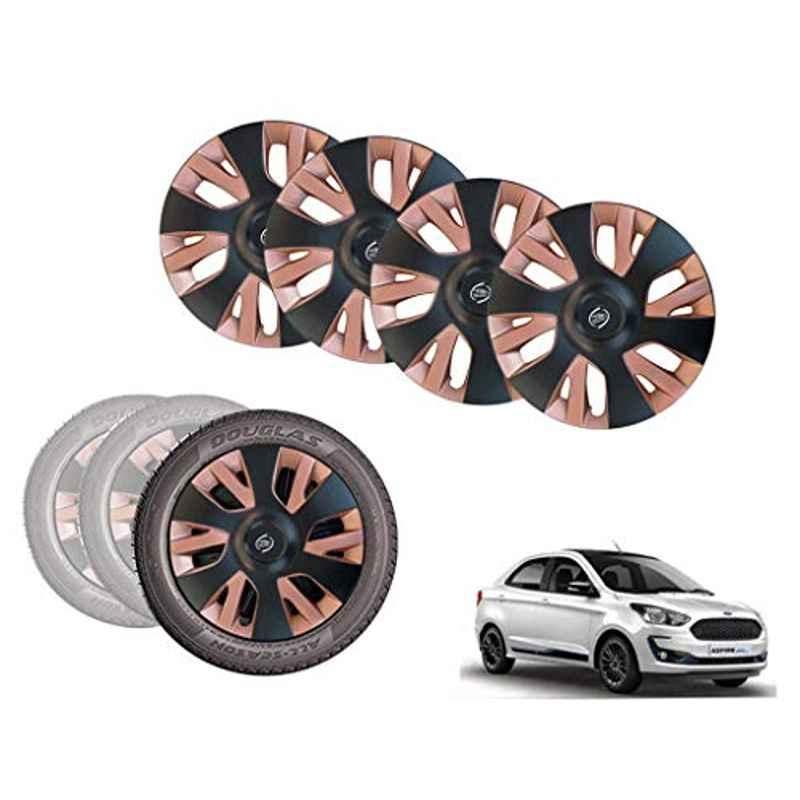 Auto Pearl 4 Pcs 14 inch Black & Copper ABS Press Type Hubcap Wheel Cover Set with Retention Ring for Ford FigoAspire2019