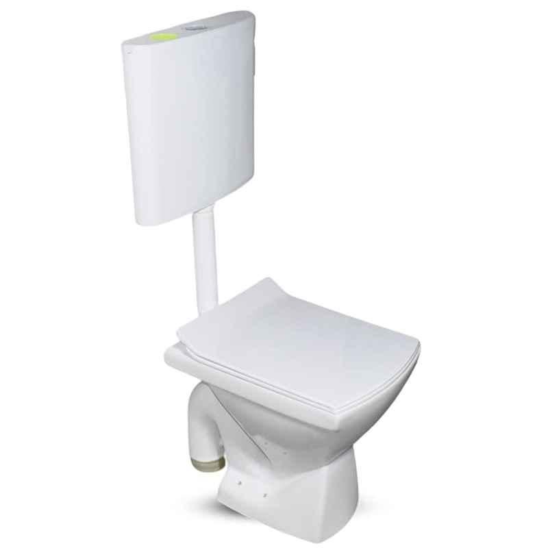 InArt Ceramic White Floor Mounted EWC S Trap Western Commode with Soft Close Seat Cover, INA-304