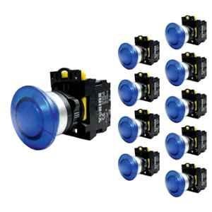 Yokins 22mm 220VAC Blue Illuminated Mushroom Push Button Switch with LED Indicator, EB2M-A-10B-MD (Pack of 10)