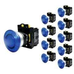 Yokins 22mm 220VAC Blue Illuminated Mushroom Push Button Switch with LED Indicator, EB2M-A-10B-MD (Pack of 10)