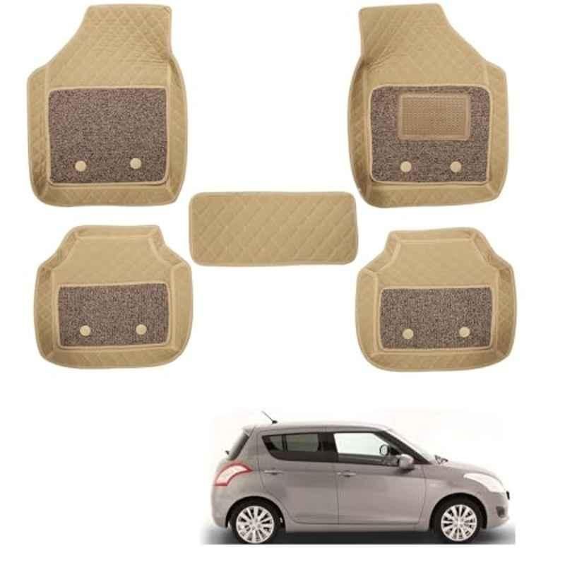 Kozdiko 5 Pcs Waterproof & Luxury 7D Beige Leatherette Car Floor Mats Set for Maruti Suzuki Swift Type-2 2011-2017