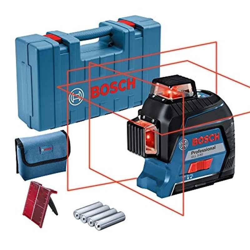 Bosch Professional Laser Level Gll 3-80 (Red Laser, Interior, Working Range: Up To 30M, 4x Battery, Aa, In Carrying Case)