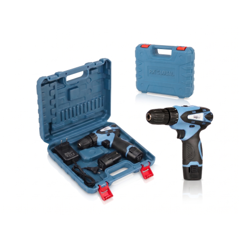 PK Global 12V Cordless Drill Driver PK-CD1007-B |18 Settings | 1500 RPM | 10mm Keyless Chuck | LED Light | 2-Speed Mode | 1500Mah Battery | 2x1.5Ah Battery | Home & DIY Projects, Multicolour