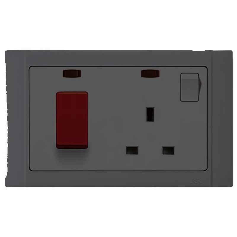 RR 45A Black 1-Gang DP Switch & Neon with 13A Socket, VN6633-BK
