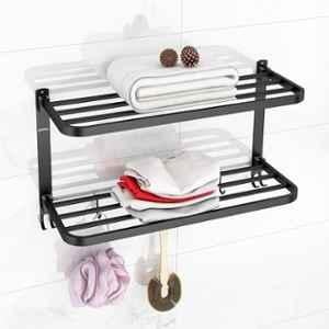 Plantex 24 inch Black Wall Mounted Rectangular Double Towel Rack for Bathroom, APS-1900