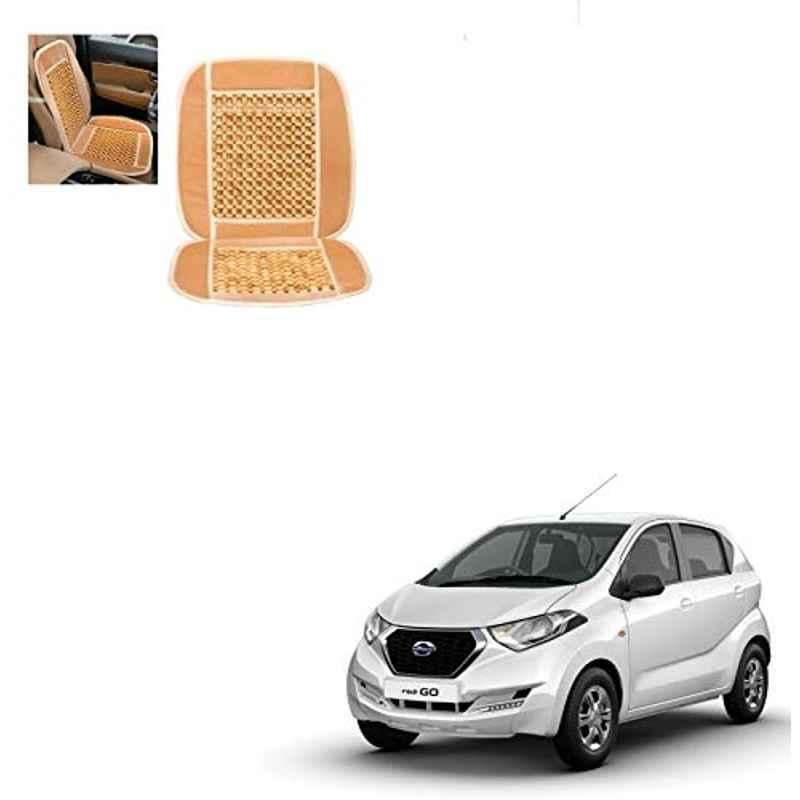 Kozdiko Wooden Bead Seat with Beige Velvet Border for Datsun Redi Go