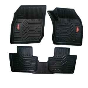 Pruvu 3 Pcs TPE Black 2 Row Car Floor Mat Set for Manual Skoda Kushaq 2021, PRU-TFM 034