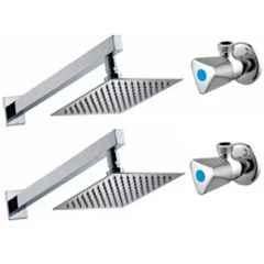 Senkiddpro Triangle 2 Pcs Stainless Steel Chrome Finish Wall Mounted Angle Cock & 2 Pcs 4x4 inch Slim Overhead Shower Combo